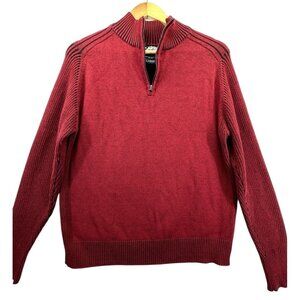 Carbon Mens Sweater Sz L Maroon Ribbed Knit Mock Neck 1/4 Zip Popover Academia